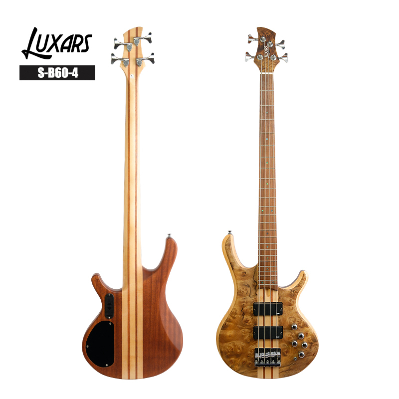 LUXARS S-B60-4（Rare Burl Wood Electric Bass With Humbucker Pickups）稀有卷皮木配Humbucker拾音器低音結他